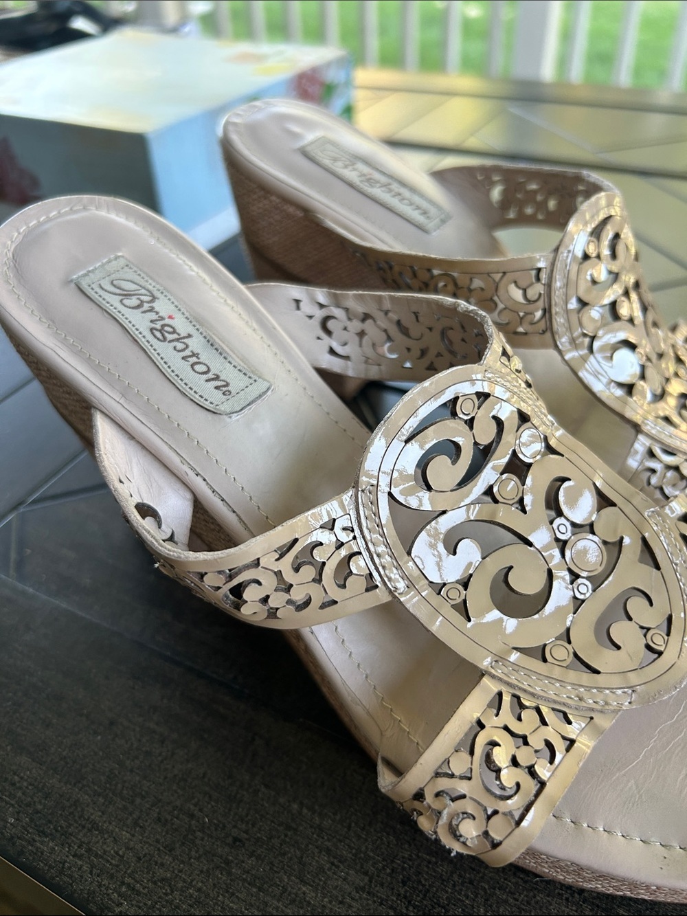 Brighton Amie laser cut tan heels preppy embellished sandals size 8.5 M ladies - Picture 5 of 6